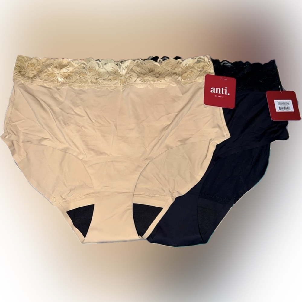 Anti. By Proof Set Of 2 Lace-Trim High-Rise Leak-Resistant Briefs, Size XL, NWT